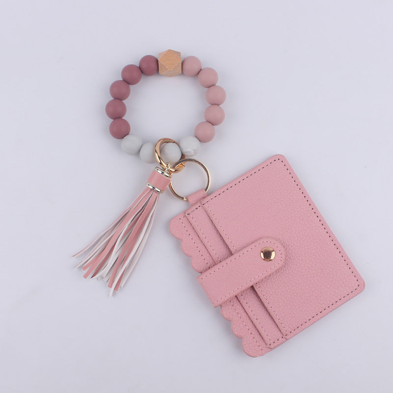 Wholesale Silicone Beaded Card Holder Wrist Keychain